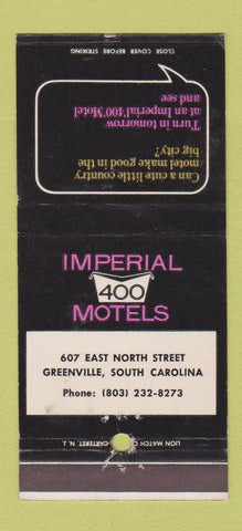 Matchbook Cover - Imperial 400 Motel Greenville SC 30 Strike