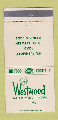 Matchbook Cover - Westwood Restaurant Rapid City SD 30 Strike