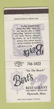 Matchbook Cover - Bert's Restaurant Plymouth MA 30 Strike