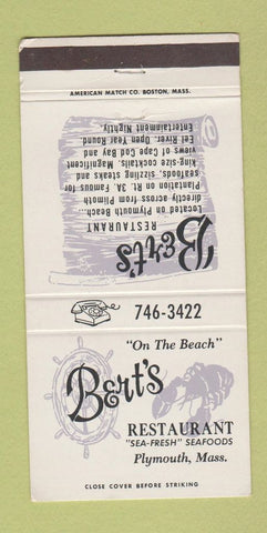 Matchbook Cover - Bert's Restaurant Plymouth MA 30 Strike