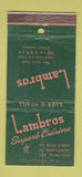 Matchbook Cover - Lambros Restaurant San Francisco CA WORN 30 Stick