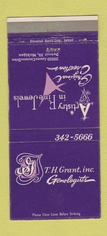 Matchbook Cover - TH Grant Gemologists gems Jewels Detroit MI 30 Strike