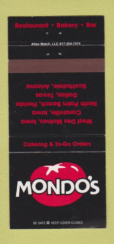 Matchbook Cover - Mondo's Restaurant Scottsdale Dallas West Des Moines 30 Strike