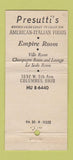 Matchbook Cover - Presutti's Villa Italian Columbus OH 30 Strike