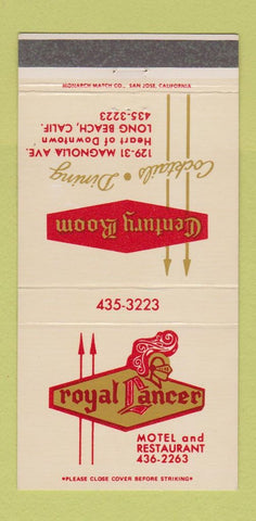 Matchbook Cover - Royal Lancer Motel Restaurant Long Beach CA 30 Strike