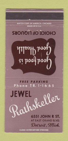 Matchbook Cover - Jewel Rathskeller Detroit MI 30 Strike