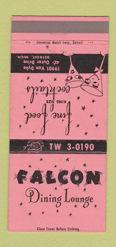 Matchbook Cover - Falcon Dining Lounge Detroit MI 30 Strike