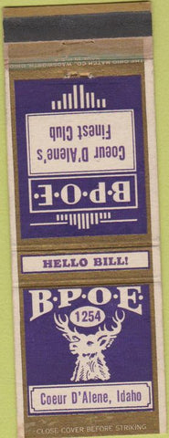 Matchbook Cover - Matchbook Cover Elks Club Coeur D Alene ID