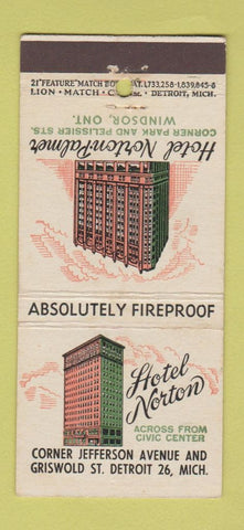 Matchbook Cover - Hotel Norton Detroit MI Windsor ON 21 Strike Feature