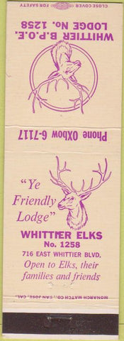 Matchbook Cover - Matchbook Cover Elks Club Whittier CA