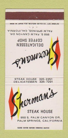 Matchbook Cover - Sherman's Steak House Palm Springs CA 30 Strike