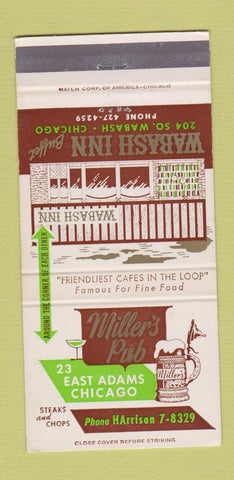 Matchbook Cover - Miller's Pub Chicago IL Wabash Inn 30 Strike