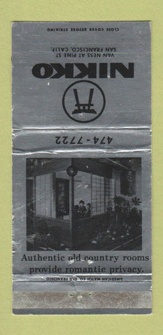Matchbook Cover - Nikko Japanese Restaurant San Francisco CA WORN 30 Strike