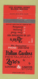 Matchbook Cover Italian Gardens Restaurant Zirio's Lounge Billings MT 30 Strike