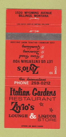 Matchbook Cover Italian Gardens Restaurant Zirio's Lounge Billings MT 30 Strike