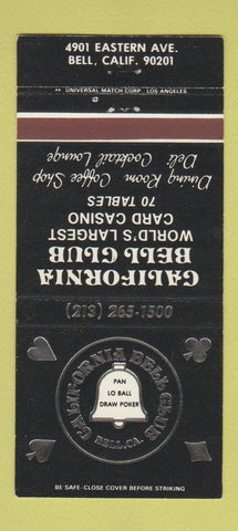 Matchbook Cover - California Bell Club Bell CA poker cards 30 Strike