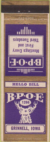 Matchbook Cover - Matchbook Cover Elks Club Grinnell IA