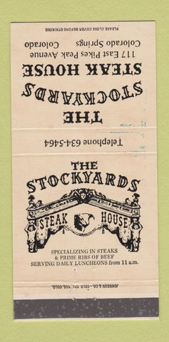 Matchbook Cover - The Stockyards Steak House Colorado Springs 30 Strike