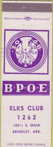 Matchbook Cover - Matchbook Cover Elks Club Brinkley AR