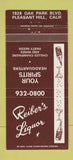 Matchbook Cover - Reiber's Liquor Pleasant Hill CA 30 Strike
