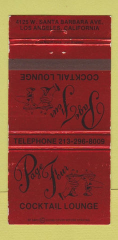 Matchbook Cover - Page Four Cocktail Lounge Los Angeles CA 30 Strike