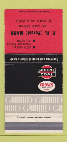 Matchbook Cover - Orient Coal FR Frost Mann St Joseph MO 30 Strike