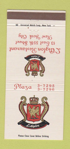 Matchbook Cover - L' Aiglon Restaurant New York City 30 Strike