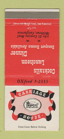 Matchbook Cover - Carriage House Millbrae CA 30 Strike