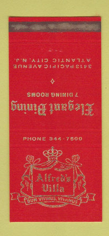 Matchbook Cover - Alfred's Villa Atlantic City NJ WEAR 30 Strike