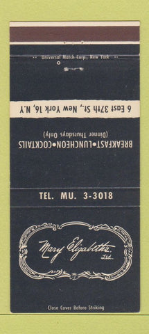 Matchbook Cover - Mary Elizabeth Restaurant New York City 30 Strike
