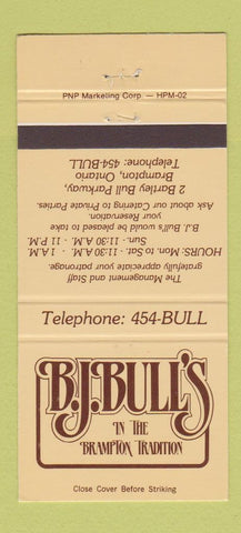 Matchbook Cover - BJ Bull's Brampton ON 30 Strike