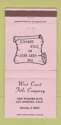 Matchbook Cover - West Coast Title Company Los Angeles CA 30 Strike