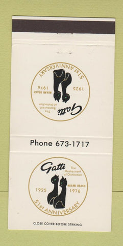 Matchbook Cover - Gatti Restaurant 1976 Miami Beach FL black cats 30 Strike