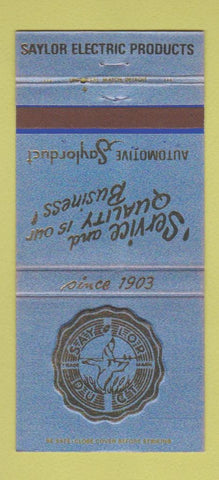Matchbook Cover - Saylor Electric Products Auto Detroit Birmingham MI 30 Strike