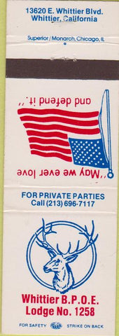 Matchbook Cover - Matchbook Cover Elks Club Whittier CA