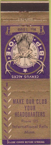 Matchbook Cover - Matchbook Cover Elks Club International Falls MN