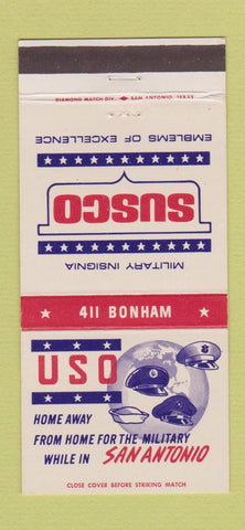 Matchbook Cover - USO San Antonio TX Susco Military 30 Strike