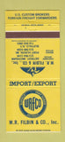 Matchbook Cover - WR Filbin Customers Brokers Buffalo NY Detroit MI 30 Strike