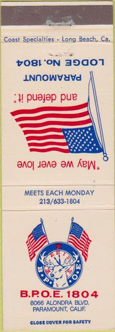 Matchbook Cover - Matchbook Cover Elks Club Paramount CA