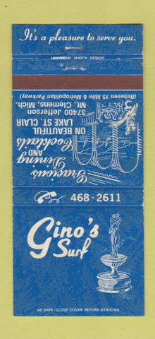 Matchbook Cover - Gino's Surf Restaurant Mount Clemens MI 30 Strike