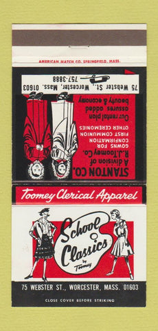 Matchbook Cover School Uniforms Toomey Clerical Worcester MA Catholic 30 Strike