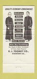 Matchbook Cover School Uniforms Toomey Clerical Worcester MA Catholic 30 Strike