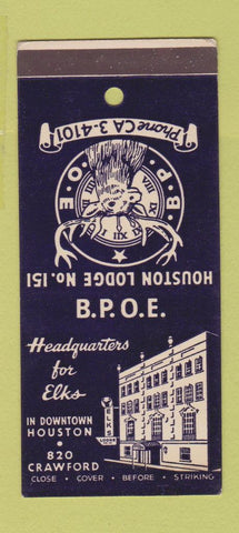 Matchbook Cover - Elks Lodge Houston TX SAMPLE 30 Strike