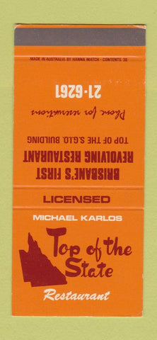 Matchbook Cover - Top of the State Restaurant Australia SAMPLE 30 Strike