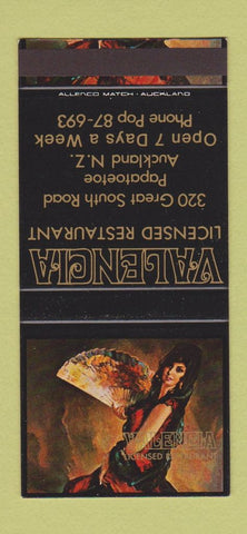 Matchbook Cover - Valencia Restaurant Auckland New Zealand SAMPLE 30 Strike