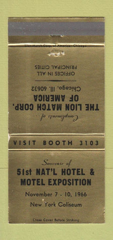 Matchbook Cover - Hotel Expo New York Coliseum 1966 Lion Match 30 Strike