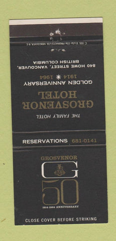 Matchbook Cover - Grosvenor Hotel Vancouver BC 1964 30 Strike