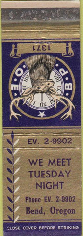 Matchbook Cover - Matchbook Cover Elks Club Bend OR