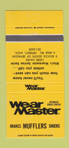 Matchbook Cover - Wear Master Brakes Mufflers Detroit MI 30 Strike