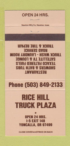 Matchbook Cover - Rice Hill Truck Plaza Yoncalla OR 30 Strike